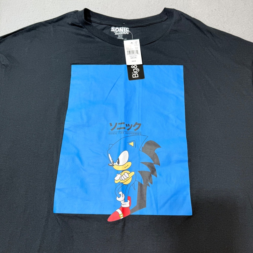 Big & Tall Sonic The Hedgehog Graphic T Shirt Black Blue Large Print Size 2XL‎